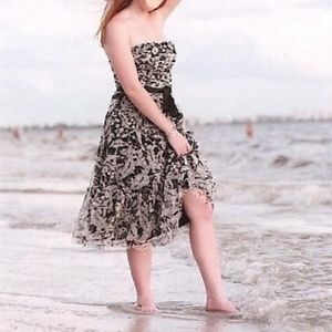 Black and White floral strapless dress